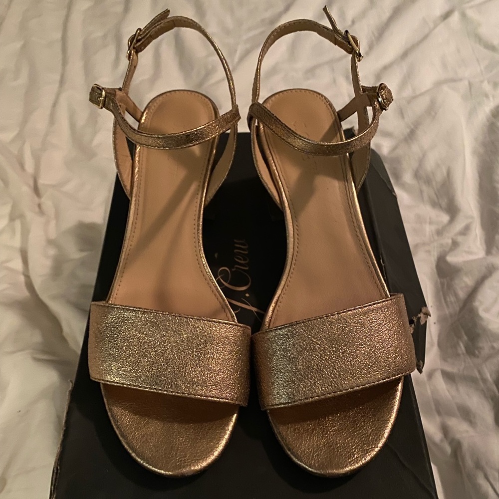 JCrew Gold Metallic Block Heel Sandal